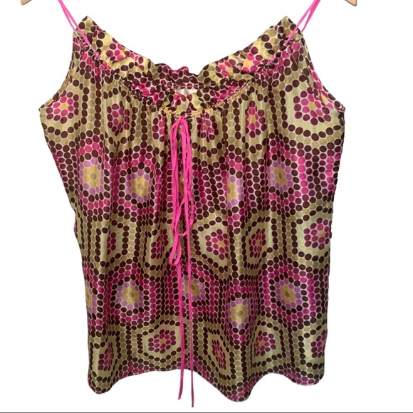 MILLY Vintage Silk Abstract Print Spaghetti Strap Drawstring Top Camisole - Picture 10 of 13